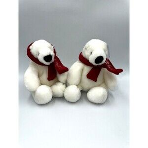 2 Coca Cola 7 inch Mini Stuffed Polar Bear Plush with Red Scarf